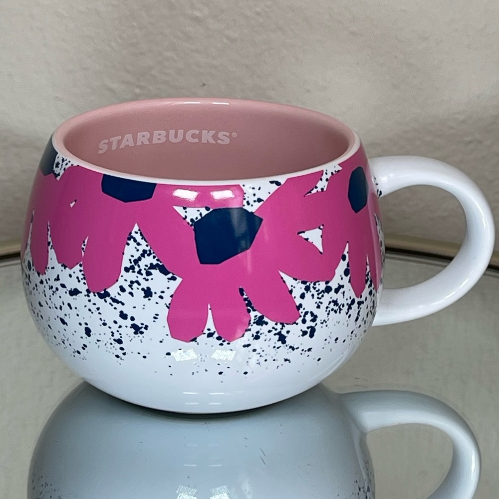 Starbucks New Pink Flowers Bunny Garden Speckled Ceramic Mug